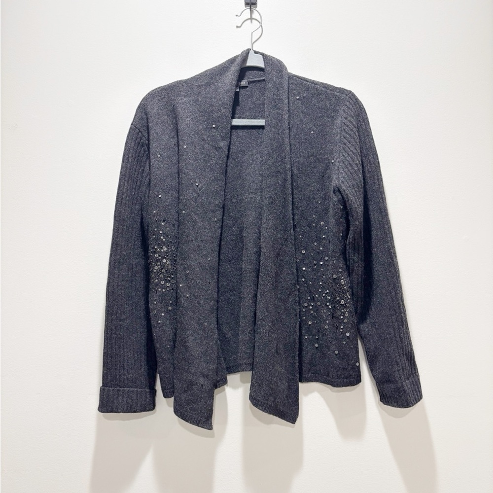 Eileen Fisher Charcoal Cardigan with Embellishments Sequins Wool Cashmere Size M